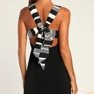 NWT Lulus Joyful Black Multi Stripe Tie-Back Mini Dress